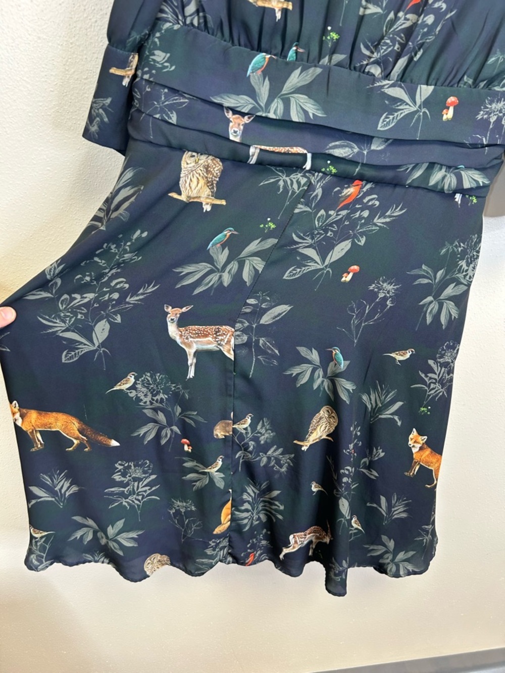 Cottagecore Forest Fairy Woodland Animal Nature Midi Dress Size M 3/4 Sleeves - Picture 6 of 11